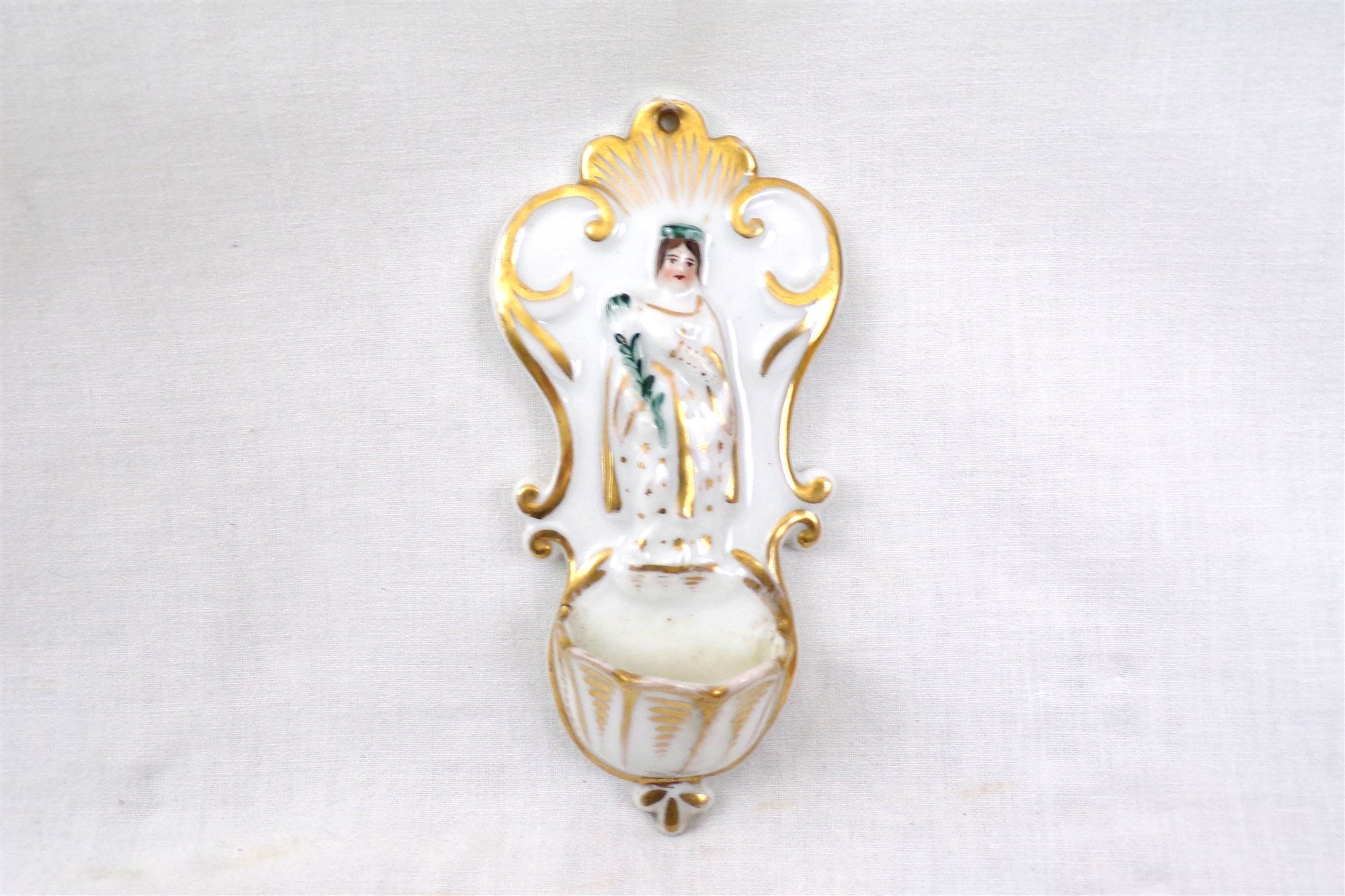 Bénitier Ancien en Porcelaine de Paris, Objet Dévotion, Religion Catholique, Vierge Marie
