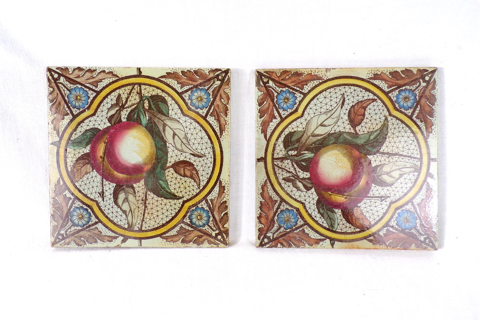 Lot de 2 Carreaux Anciens en Faience, Déco Retro Vintage France
