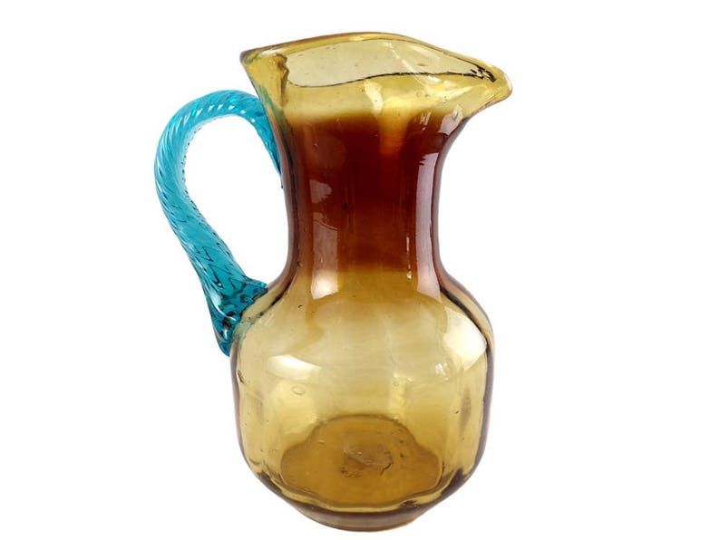Grand Pichet En Verre Soufflé Fumé Taillé - Hauteur 30 Cm - Vintage Superbe