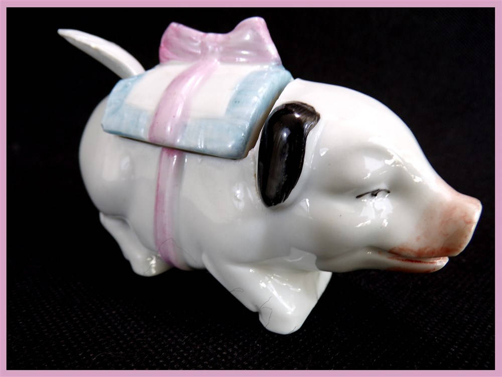 Moutardier Cochon en Porcelaine Française Shabby Chic Vintage France Vintagefr Collection de Cochons
