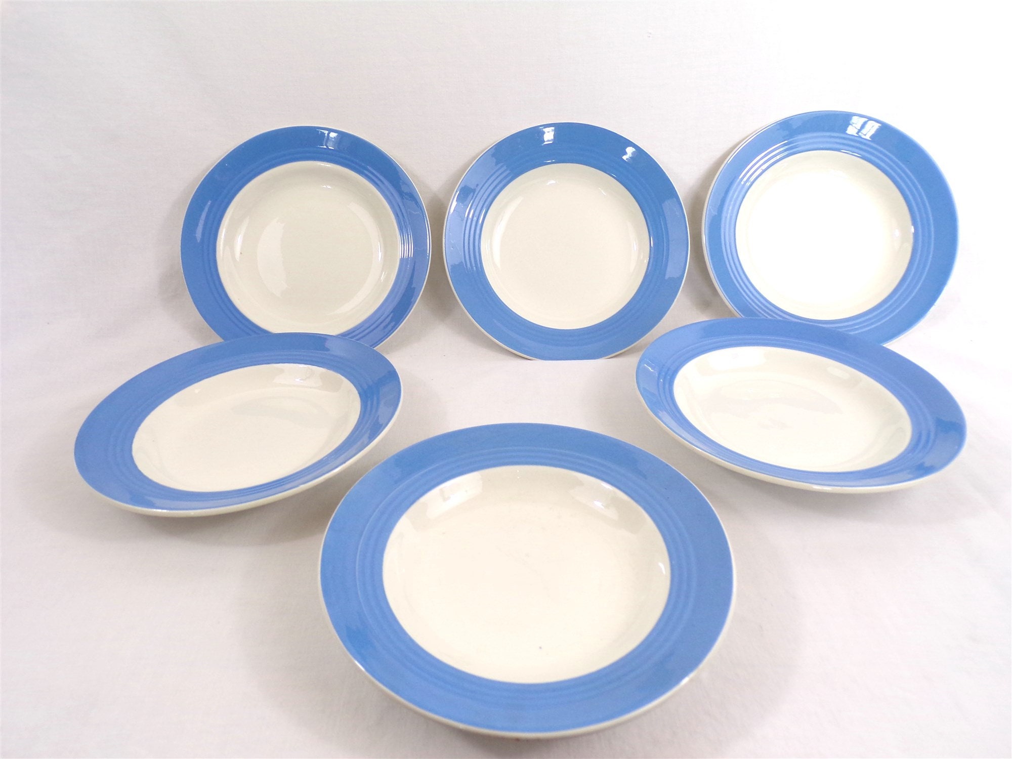 6 Assiettes Creuses Vintage Tour Bleu Ceranord France