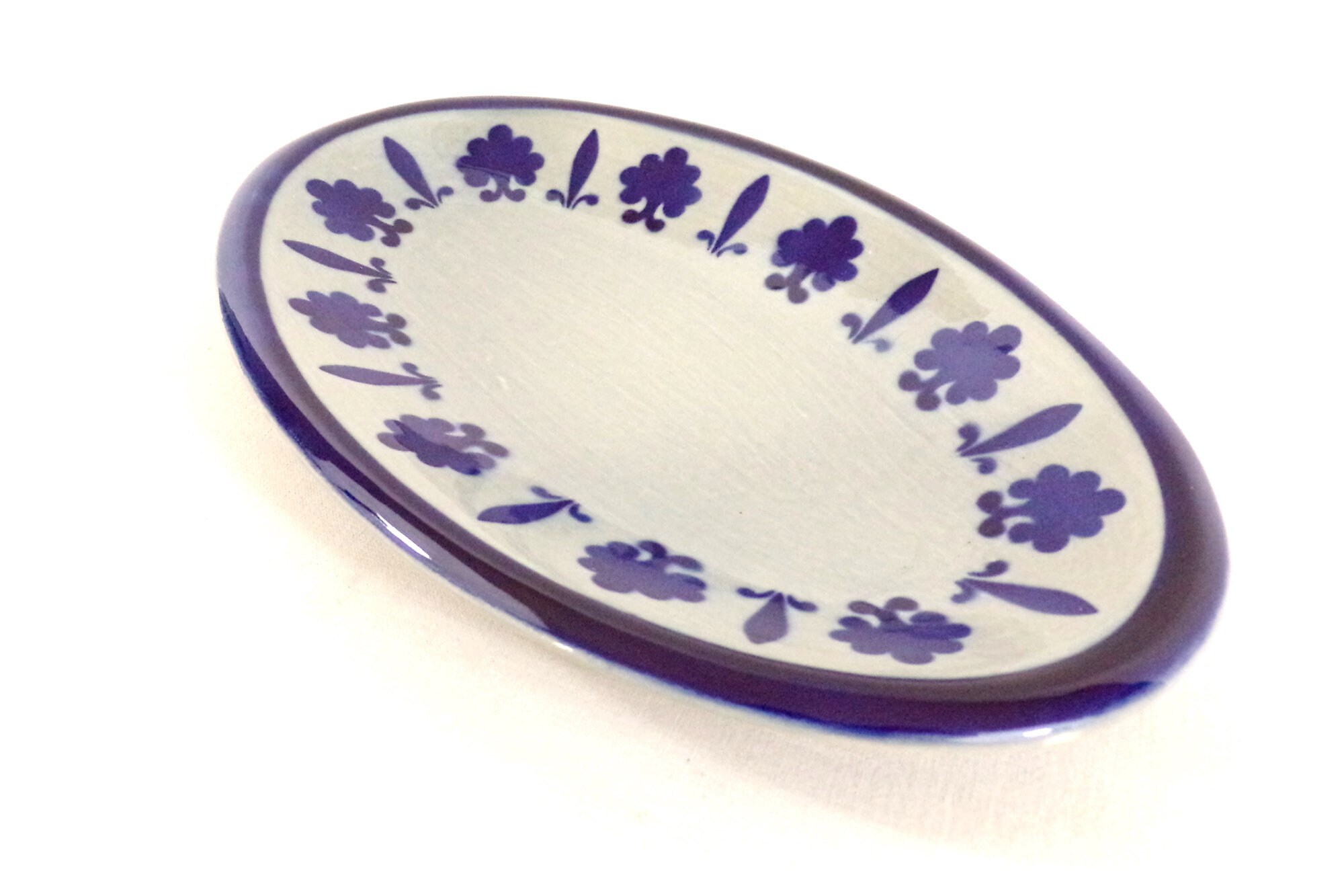 Ravier, Petit Plat Ovale Boch La Louvière Modèle Baltic, Vintage Années 60, Design Scandinave