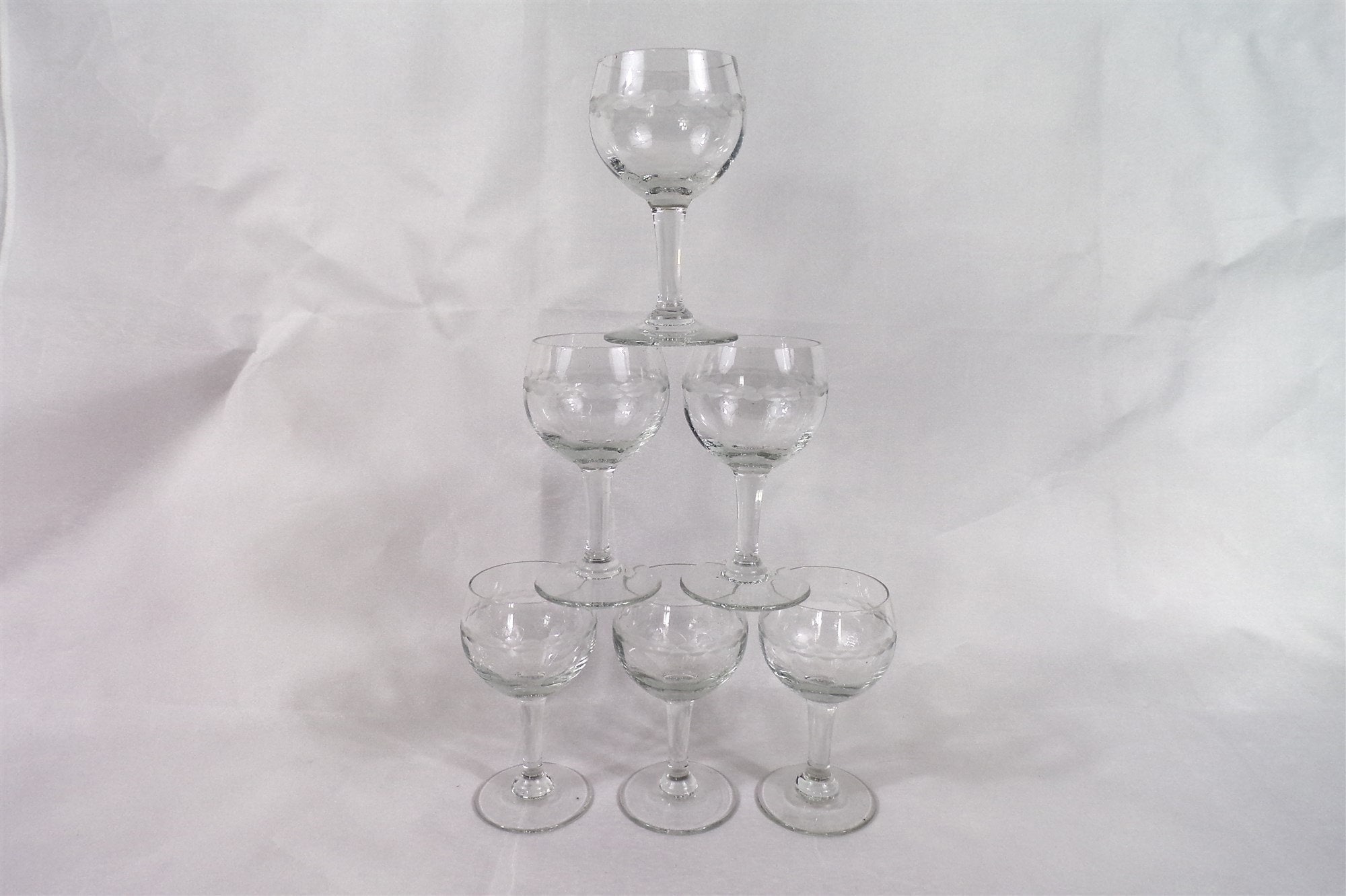 Lot de 6 Verres à Liqueur Anciens, Pieds, Table Fête, Vintage France