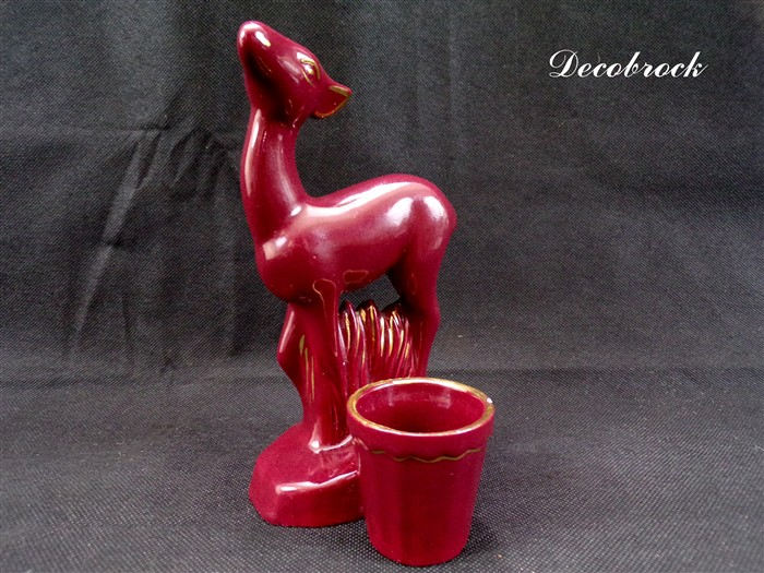 statuette de Faon Bambi en Céramique Rouge Vintage Signé Jean Sujet Animalier Déco France Vintagefr