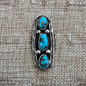 Size 8 1/2 Navajo Handmade Sterling Silver Turquoise Ring