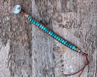 Turquoise Bracelet with Nickel Button and Juniper Berry Seeds