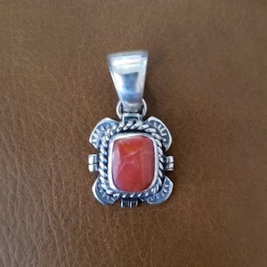 Sterling Silver Coral Pendant Navajo Handmade