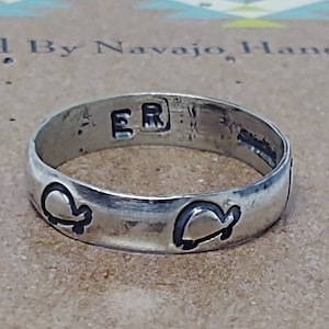 Sterling Silver Turtle Stamped Band Ring Navajo Handmade