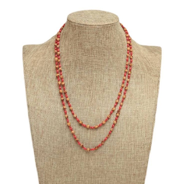 46" Red Color Long Single Strand Juniper Berry Seed Necklace