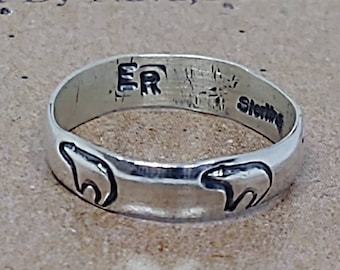 Sterling Silver Bear Stamped Band Ring Navajo Handmade