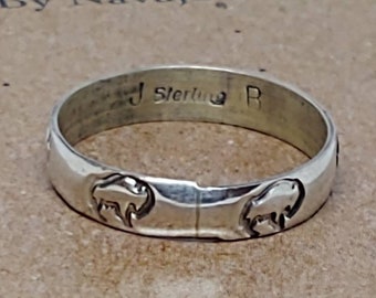 Sterling Silver Buffalo Stamped Band Ring Navajo Handmade