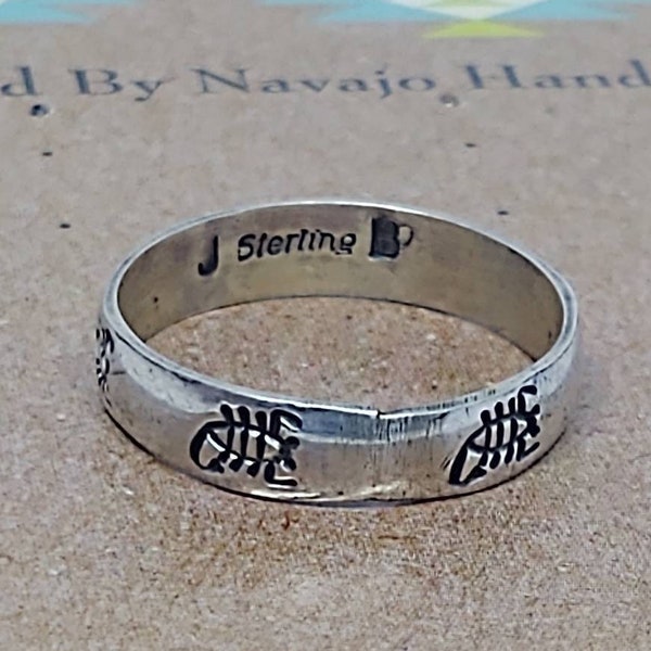 Sterling Silver Scorpion Stamped Band Ring Navajo Handmade