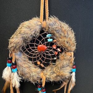 5” Dreamcatchers with Rabbit Fur and Gemstones