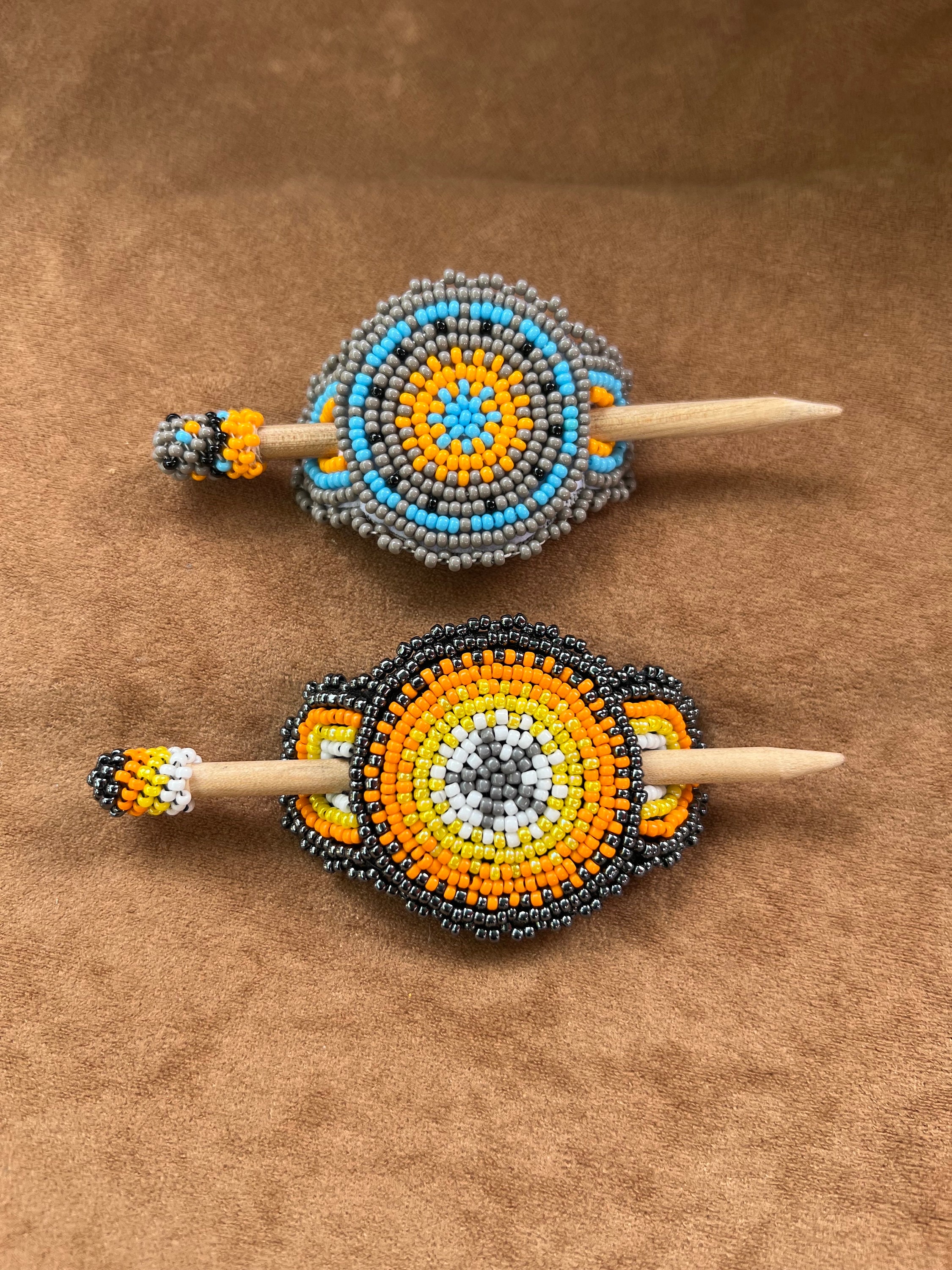 Small Navajo Beaded Hair Bun Pieces with Sticks with Juniper Berry Seeds