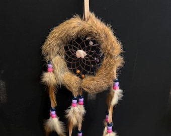5” Dreamcatchers with Rabbit Fur and Gemstones