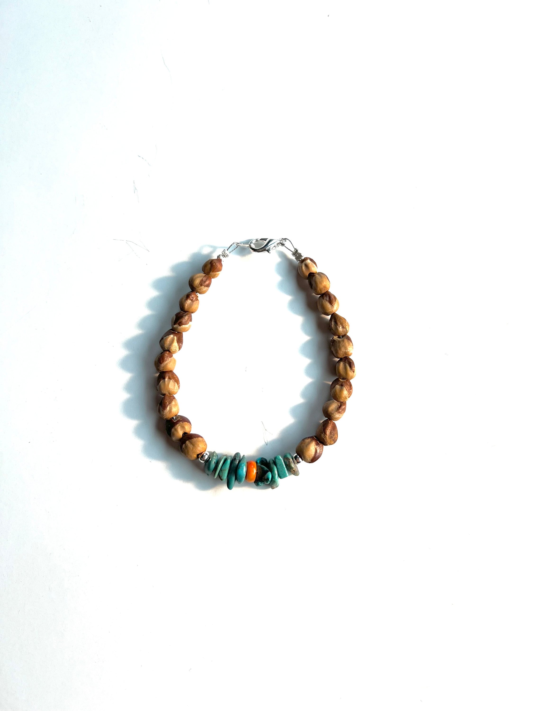 Navajo Juniper Berry Seed Bracelet/Anklet with Turquoise and Spiny Oyster Shell