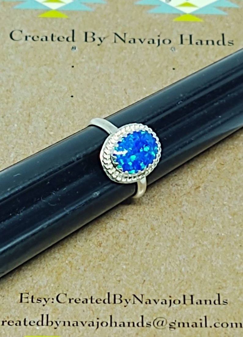 Sterling Silver Dark Blue Fire Opal Ring Navajo Handmade