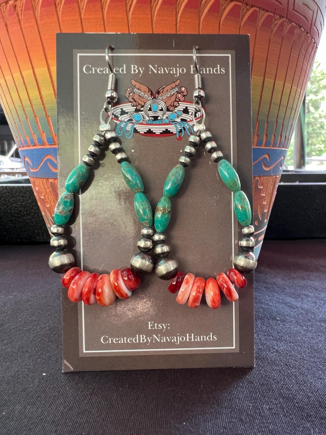Red Spiny Shell With Turquoise and Sterling Round Beads Navajo Strung ...