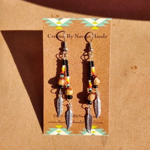 Prayer Feather Earrings with Juniper Berry Seeds