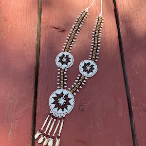 Juniper Berry Seed Navajo Basket Necklace White with Shells