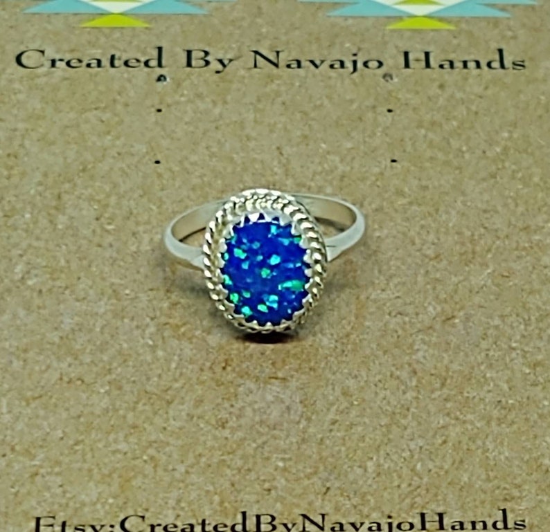 Sterling Silver Dark Blue Fire Opal Ring Navajo Handmade