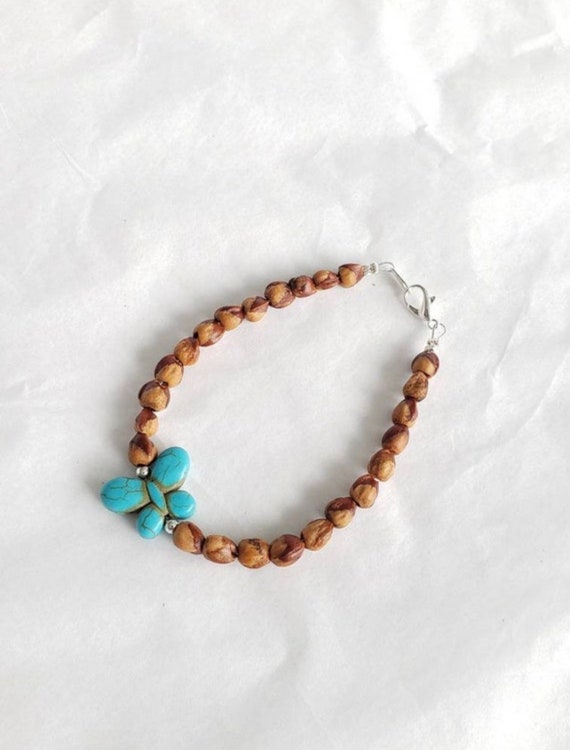 Navajo Juniper Berry Seed Bracelet/Anklet with Magnesite Butterfly