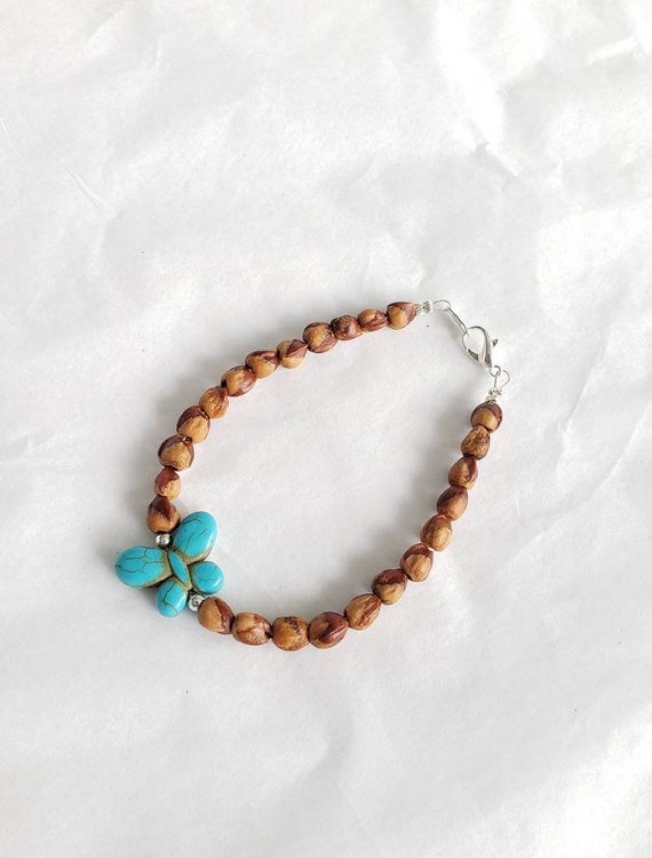 Navajo Juniper Berry Seed Bracelet/Anklet with Magnesite Butterfly