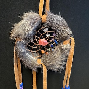 3” Dreamcatchers with Rabbit Fur and Gemstones Bear