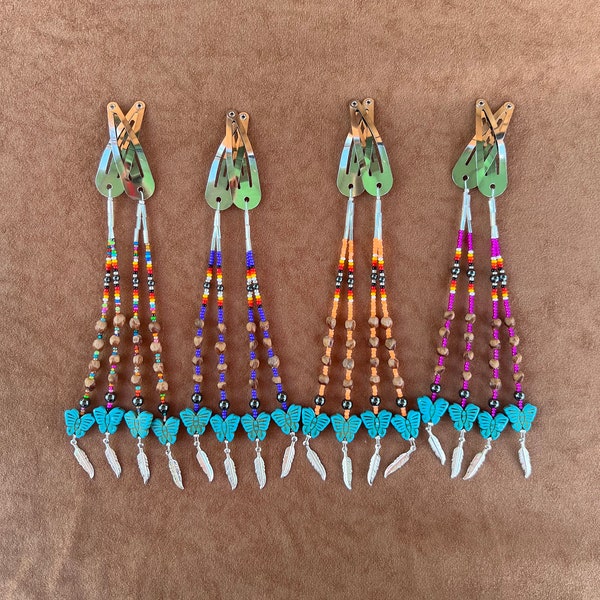 Navajo Hairclips with Juniper Berry Seeds and Butterflies Ghost Beads