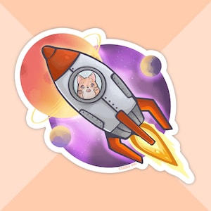Shiba Inu Sticker | Shiba Inu Gift | Waterproof Dog Sticker | Vinyl Rocket Sticker | Momo The Chiiba Inu &quot;To The Moon And Beyond!&quot;