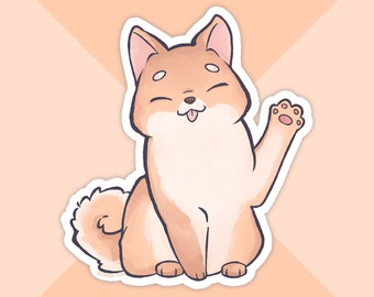 autocollant Shiba Inu | Shiba Inu Cadeau | Autocollant pour chien imperméable à l’eau | Autocollant en vinyle semi-brillant | Momo Le Chiiba Inu « Hello World! »