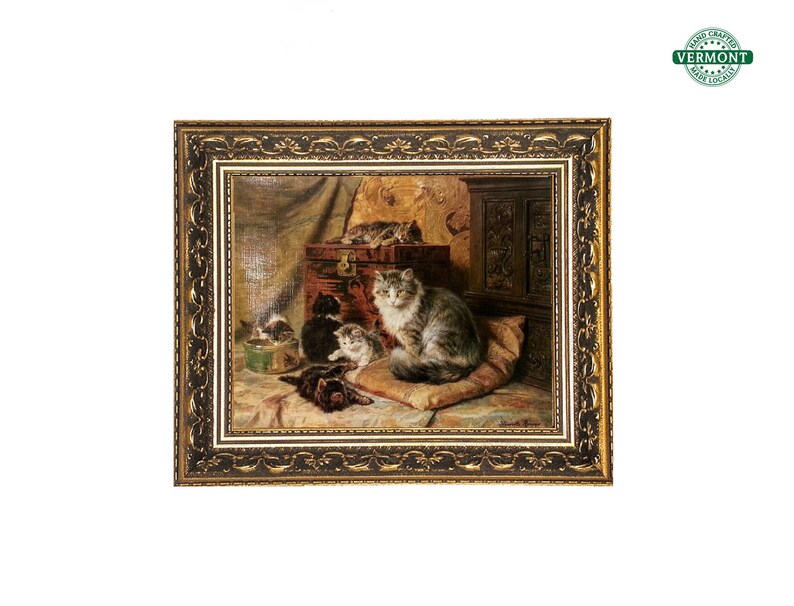 Vintage 14x12 Gold Framed Canvas Cat Print Proud Mother Image 0