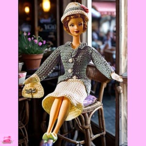 Vintage 1940er Outfit Häkelanleitung, Alexandra Outfit, 19 inch dolls, 1940s French Chic Mode, Vintage, Jacke, Rock, Geldbörse, Mütze