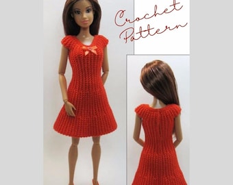 Patrón de crochet para vestido rojo vintage, muñeca de 29 cm (patrón PDF)