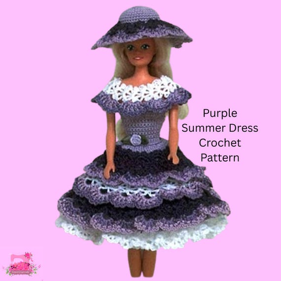 Vintage Crochet Doll Dress Pattern, Lace Skirt, Summer Hat (PDF Download)