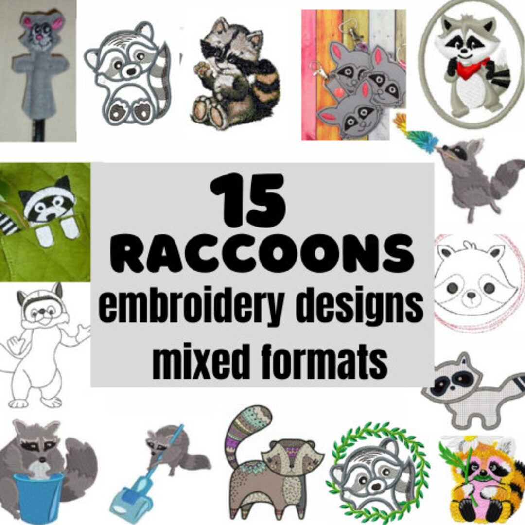 15 Raccoons Machine Embroidery Designs Mixed Formats Wild Etsy Australia