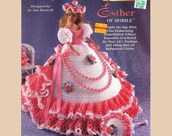 Vintage Crochet Dress Pattern, Esther Gown for 11.5" Doll (PDF Pattern)