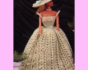 Patrón de crochet para vestido de verano vintage para muñeca de 29 cm (patrón PDF)
