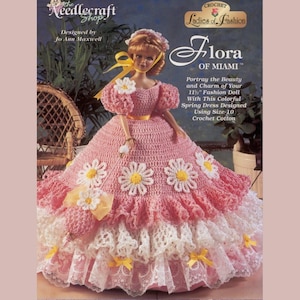 Patrón de vestido de muñeca vintage de crochet, vestido Flora of Miami (patrón digital)