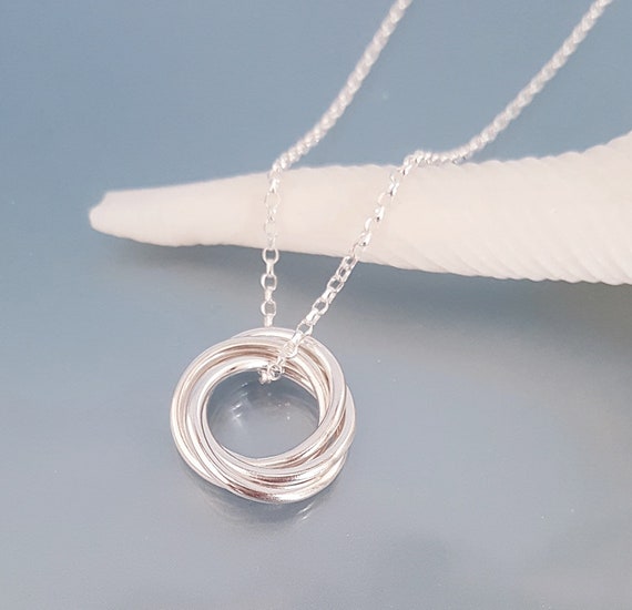 4 Entwined Circles 40th Birthday Silver Pendant Necklace Russian