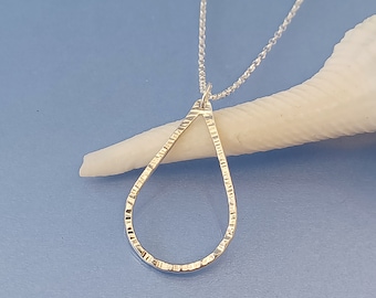 Hammered Sterling Silver Wire Teardrop Necklace: Handmade Minimalist Pendant