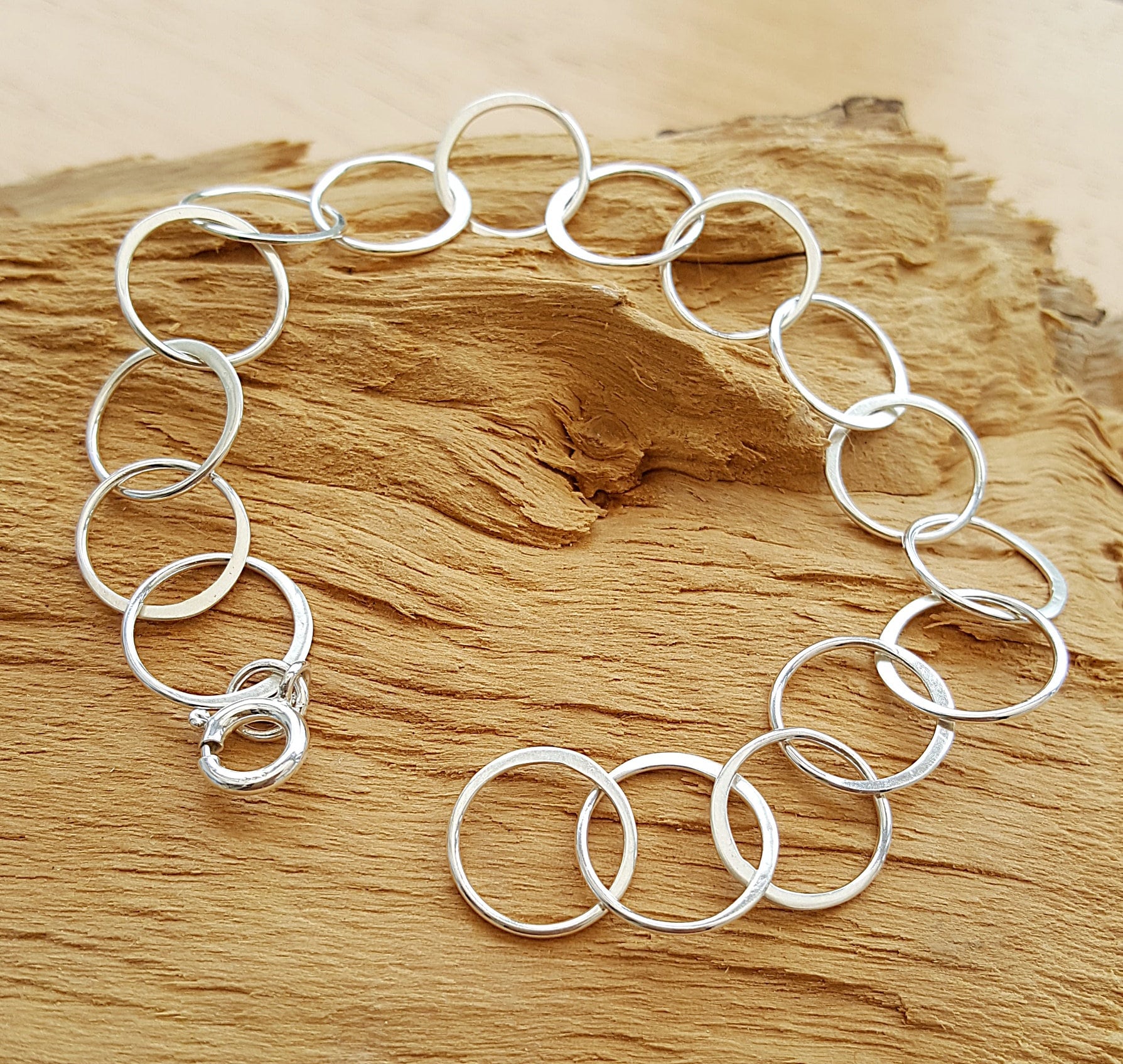 Hooped silver bracelet handmade silver circle hoops chain | Etsy