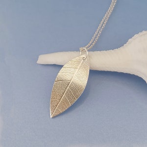 Sterling silver leaf pendant, delicate real leaf skeleton on chain, handmade botanical silver necklace gift girlfriend mum wife nickel free