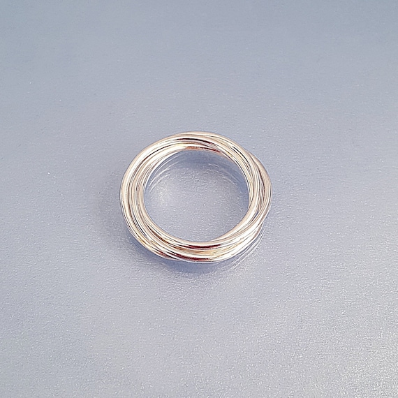 Bague russe 4 bandes en argent massif anneau roulant maigre 4