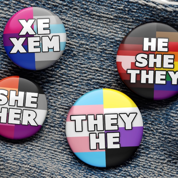 Custom Double Pride Flag Pronoun Button - Pin, Keychain, Magnet, or Zipper Pull