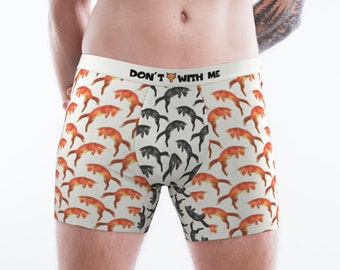 BETTKEN Mens Boxer Briefs Cute Cartoon Fox Floral Pattern Short Underwear Soft Stretch Underpants for Men Boys S-XL 