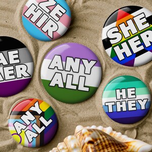 Custom Any Pride Flag Pronoun Button - Pin, Keychain, Magnet, Zipper Pull - Personalizable Accessory With Any Flag, Any Pronouns