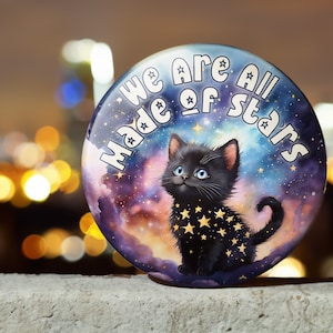 Stargazing Black Cat Pin: &quot;We Are All Made of Stars&quot;