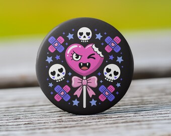 Subtle Omnisexual Pride Button - “Chompy”, The Vampiric Lollipop - Available as a Pin, Keychain, Magnet, Zipper Pull