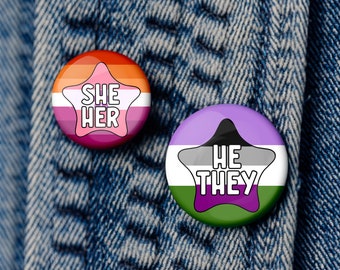 Custom Double Pride Flag Star Pronoun Button - Pin, Keychain, Magnet, Zipper Pull